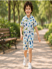 Boys White Printed Co-Ord Set