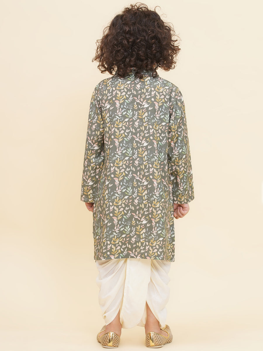 Boy's Floral Print Kurta DhotiPant Set