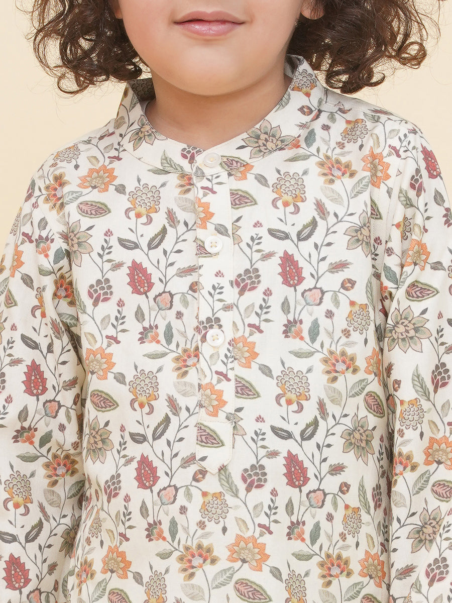 Boy's Floral Print Kurta