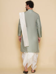 Sethukrishna Mens Solid Color Kurta and Dhotipant with Angavastram Set