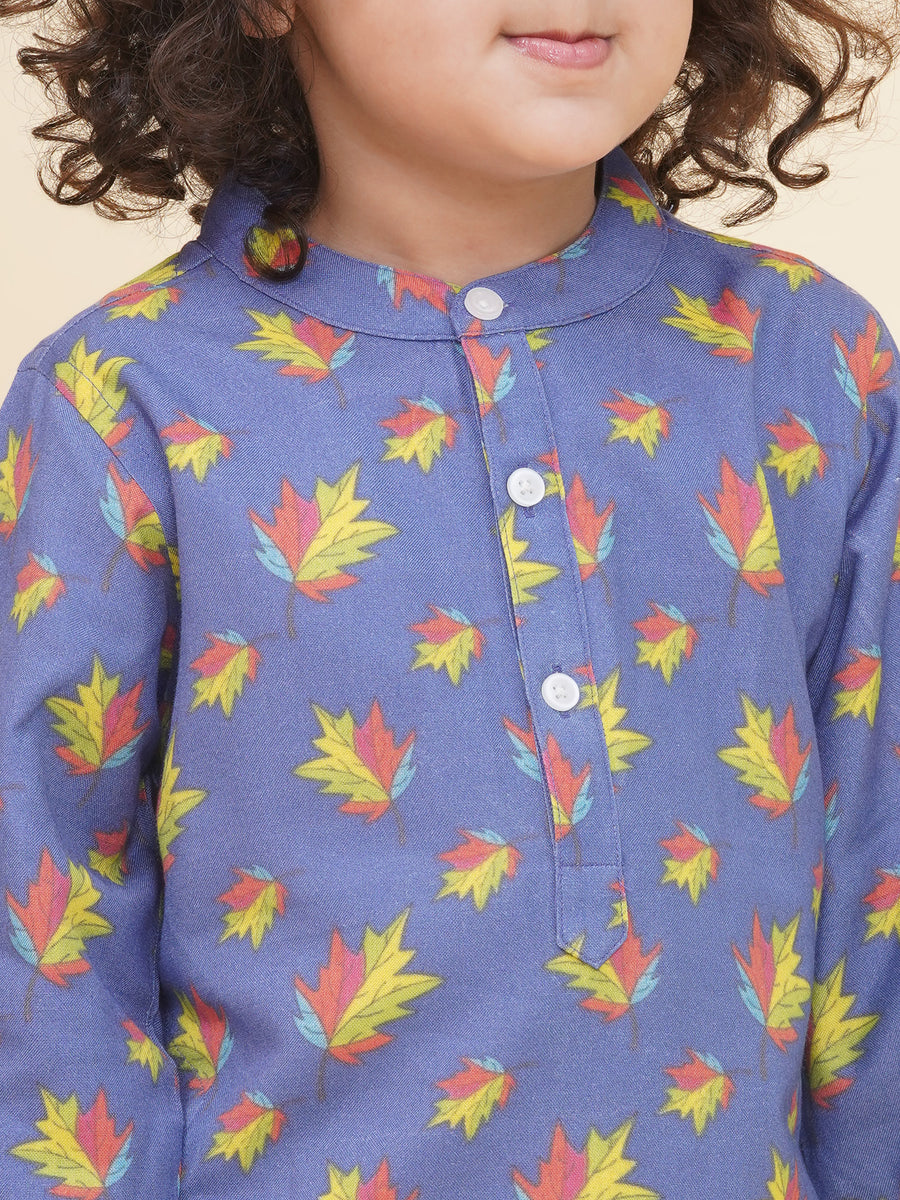 Boy's Floral Print Kurta DhotiPant Set