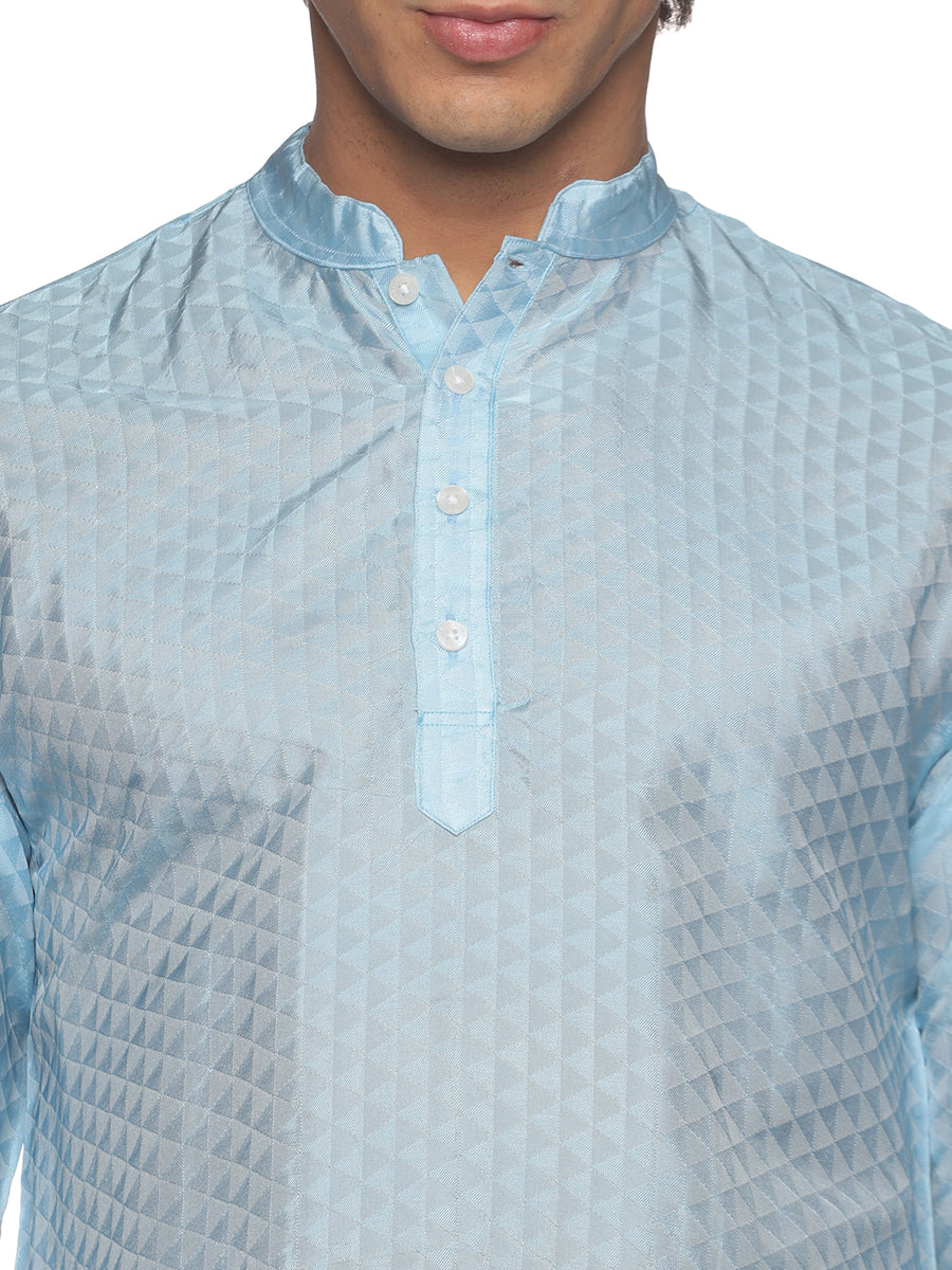 MENS ART SILK SHORT KURTA WITH POCKET DHOTI
