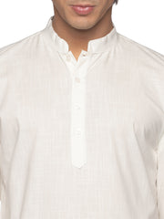 MENS SLUB COTTON CREAM LONG KURTA WITH PYJAMA