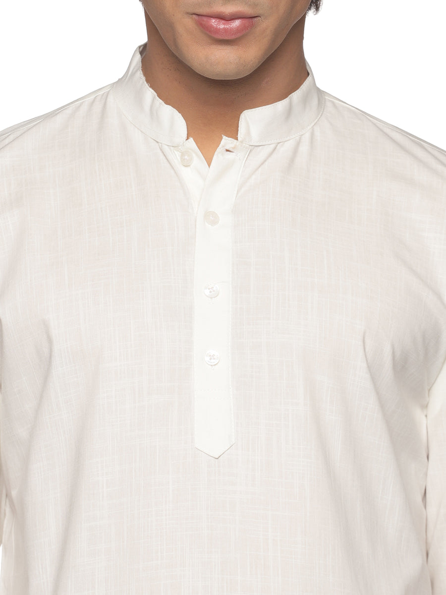 MENS SLUB COTTON CREAM LONG KURTA WITH PYJAMA