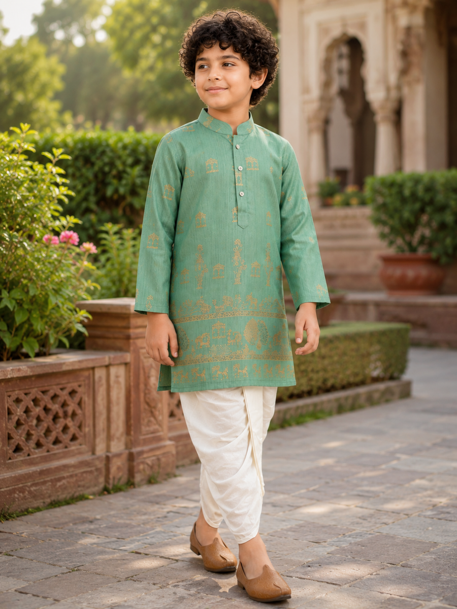 Boys Printed Kurta Dhoti Set