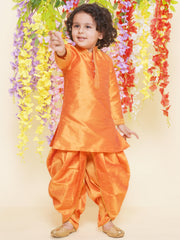 Sethukrishna Boys Slub Dupion Embroidered Kurta and Patiala Pant Set