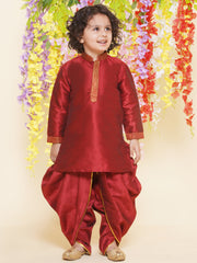 Sethukrishna Boys Slub Dupion Embroidered Kurta and Patiala Pant Set