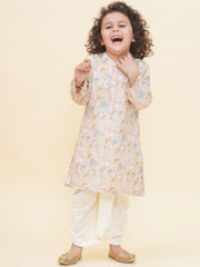 Boy's Floral Print Kurta DhotiPant Set