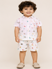 Boys White Printed Co-Ord Set
