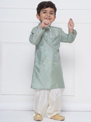 Boys Solid Colour Art Silk Kurta with Pyjama