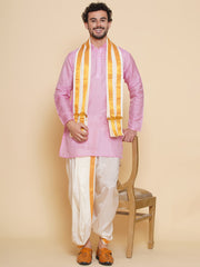 Sethukrishna Mens Self Design Kurta and Dhotipant with Angavastram Set