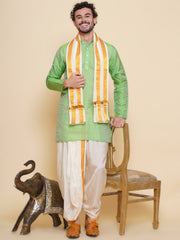 Sethukrishna Mens Self Design Kurta and Dhotipant with Angavastram Set