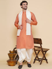 Sethukrishna Mens Solid Color Kurta and Dhotipant with Angavastram Set