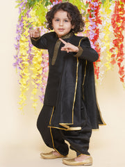 Sethukrishna Boys Slub Dupion Embroidered Kurta and Patiala Pant With Angavastram Set