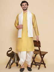 Sethukrishna Mens Solid Color Kurta and Dhotipant with Angavastram Set