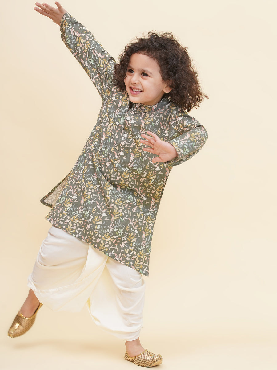 Boy's Floral Print Kurta DhotiPant Set