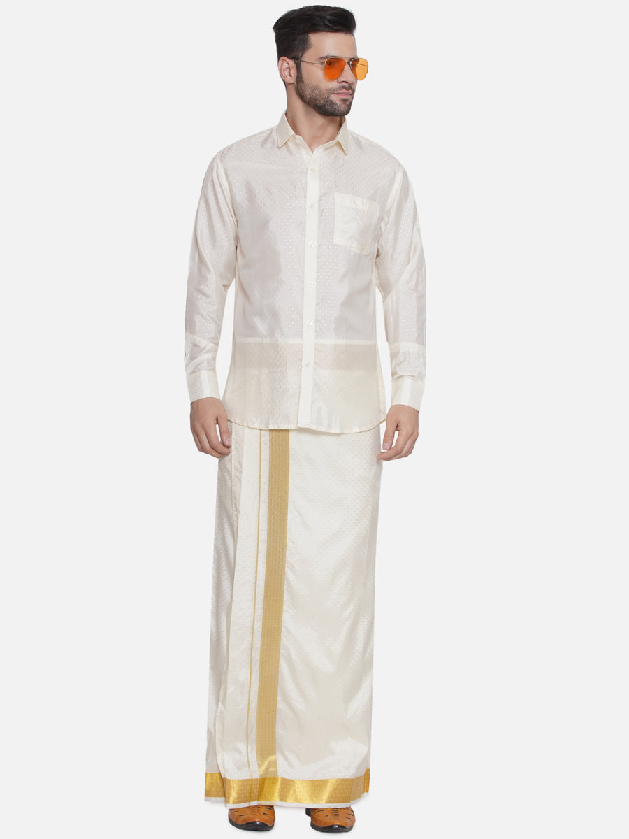 Men Self Design Art Silk Readymade Pocket Dhoti