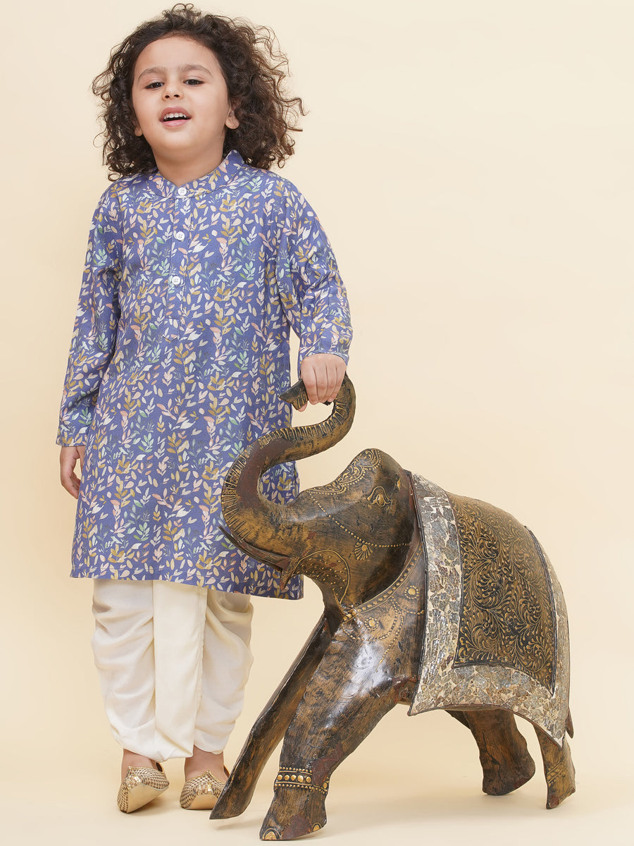 Boy's Floral Print Kurta DhotiPant Set