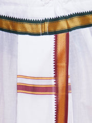 Men Cotton White Colour Kurta and Dhoti Pant with Angavastram Set