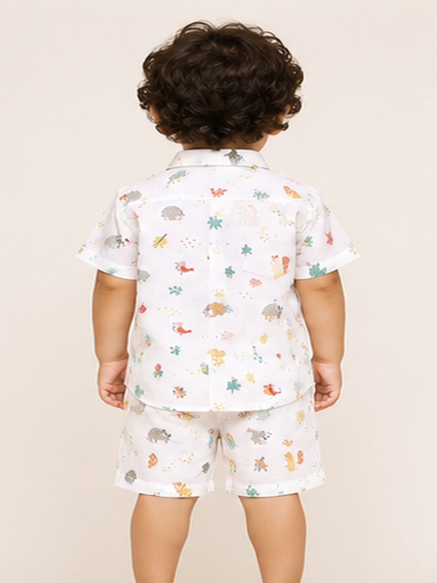 Boys White Printed Co-Ord Set