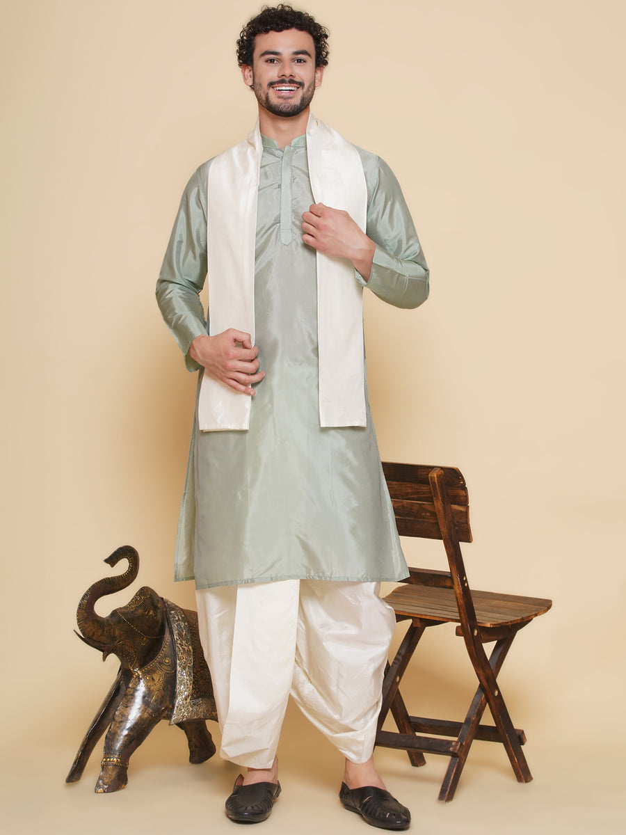 Sethukrishna Mens Solid Color Kurta and Dhotipant with Angavastram Set