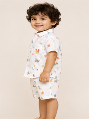 Boys White Printed Co-Ord Set