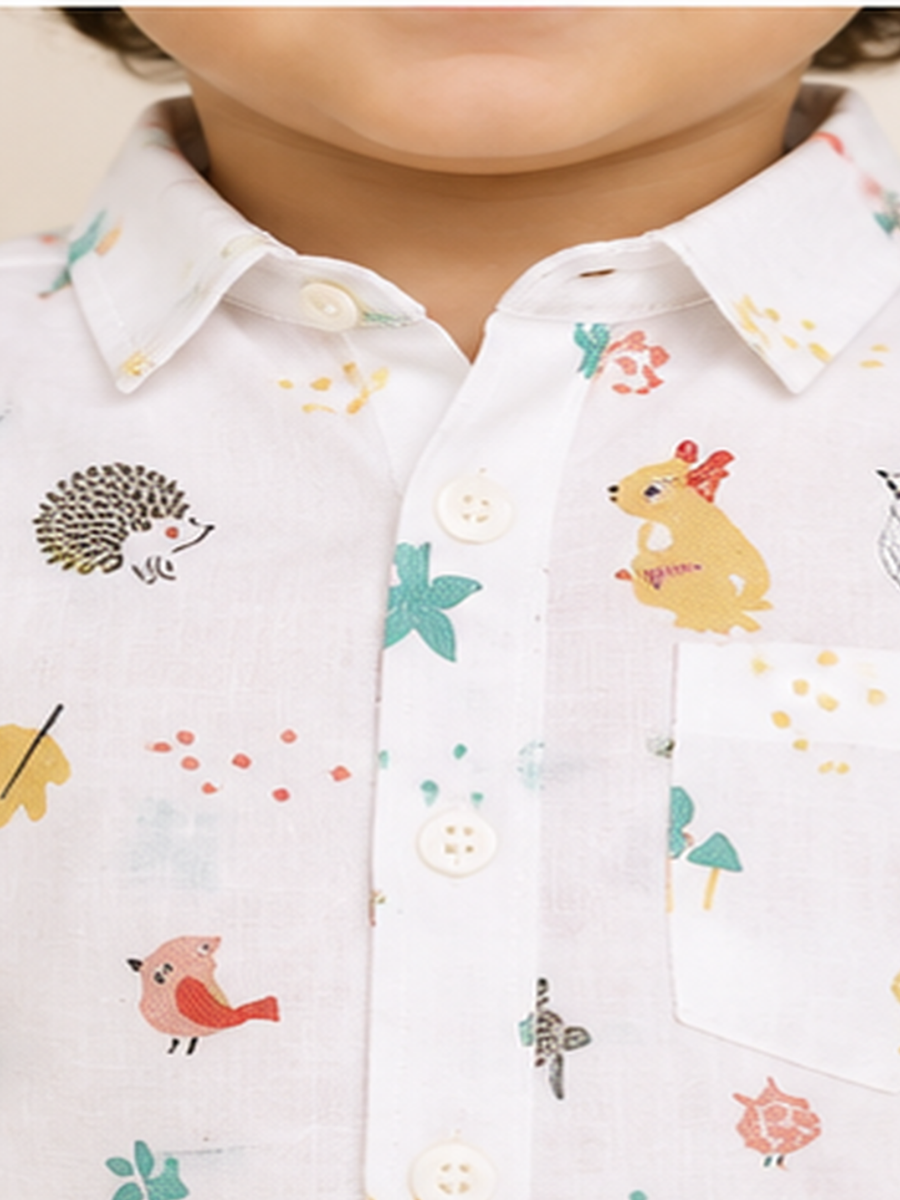 Boys White Printed Co-Ord Set