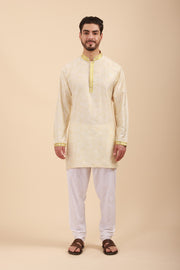 Men Floral Print Soft Silk Mandarin Collar Kurta & Pyjama Set