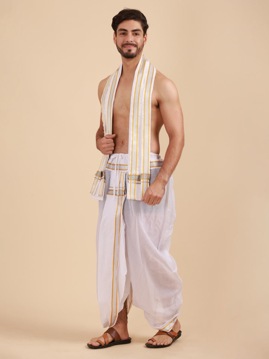 Men Ready to wear cotton Dhoti pant with Angavastram