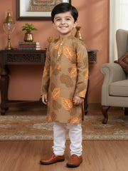 Boys Cotton Kurta with Digital Print | Mandarin Collar, Side Pockets, Button Closure | Ethnic Wear for Kids – Machine Washable