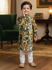 Boys Cotton Kurta with Digital Print | Mandarin Collar, Side Pockets, Button Closure | Ethnic Wear for Kids – Machine Washable