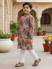 Boys Vibrant Digital Printed Kurta - Peach