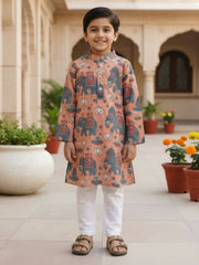 Boys Vibrant Digital Printed Kurta - Peach