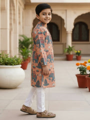 Boys Vibrant Digital Printed Kurta - Peach