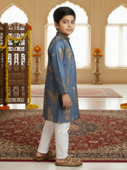 Boys Vibrant Digital Printed Kurta Pyjama Set - Dusty Blue