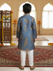 Boys Vibrant Digital Printed Kurta Pyjama Set - Dusty Blue