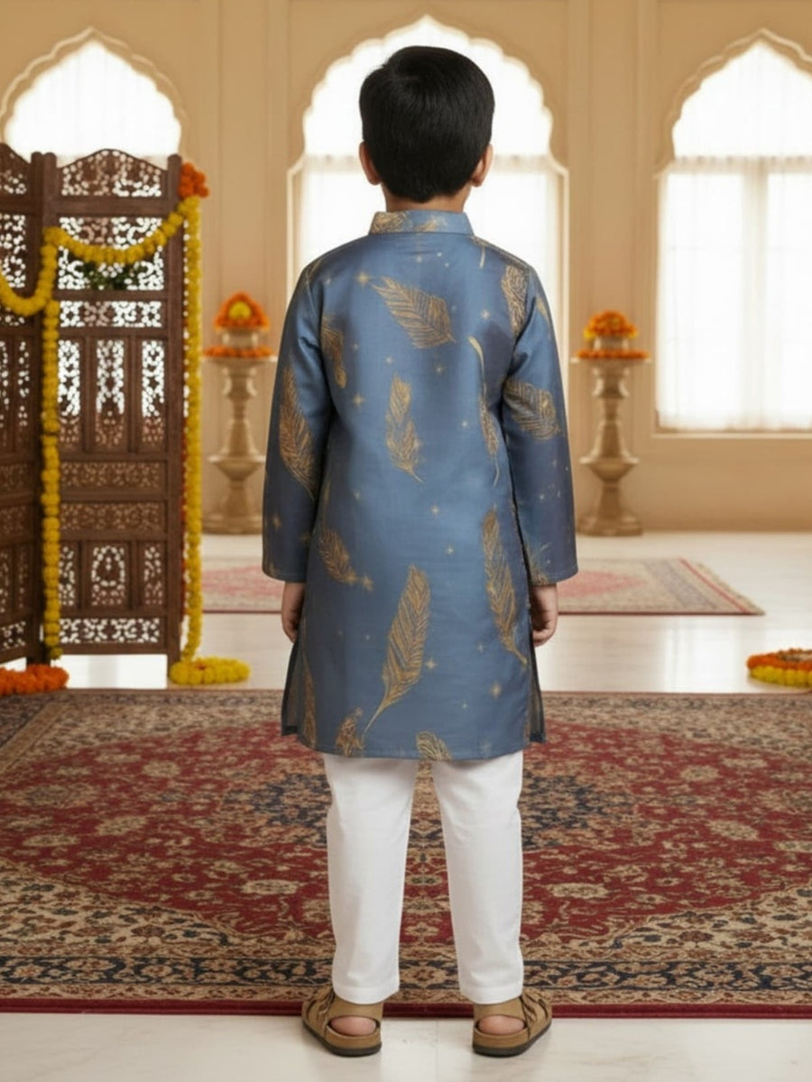 Boys Vibrant Digital Printed Kurta - Dusty Blue