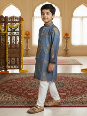 Boys Vibrant Digital Printed Kurta - Dusty Blue