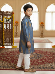 Boys Vibrant Digital Printed Kurta - Dusty Blue