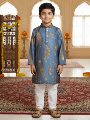 Boys Vibrant Digital Printed Kurta - Dusty Blue