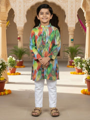 Boys Vibrant Digital Printed Kurta - Dusty Blue