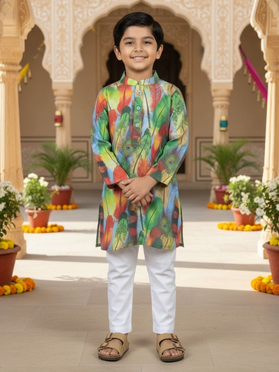 Boys Vibrant Digital Printed Kurta - Dusty Blue