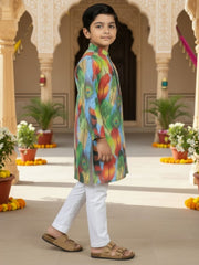 Boys Vibrant Digital Printed Kurta - Dusty Blue