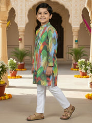 Boys Vibrant Digital Printed Kurta - Dusty Blue