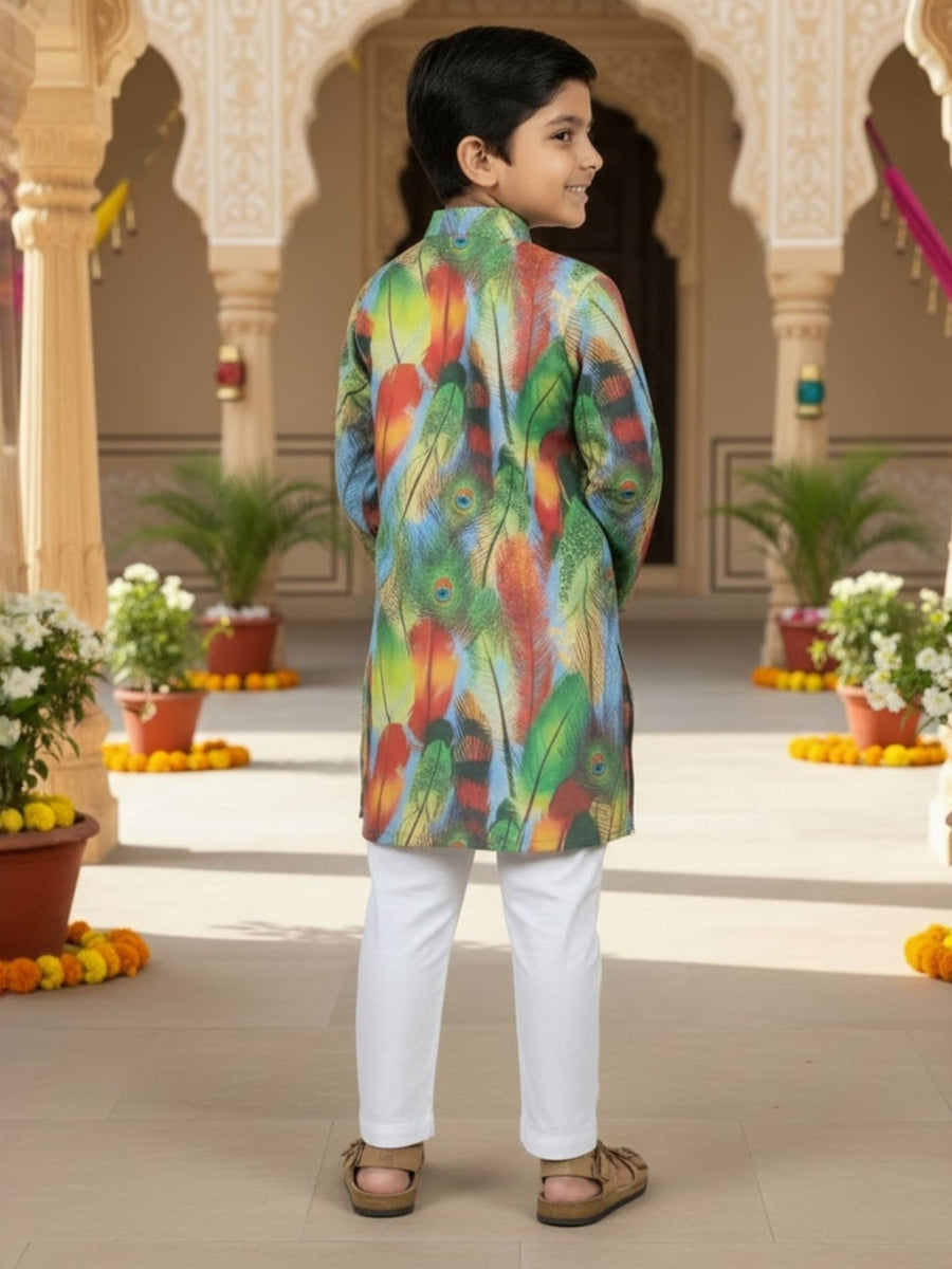 Boys Vibrant Digital Printed Kurta - Dusty Blue