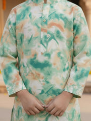 Boys Vibrant Digital Printed Kurta Pyjama Set - Sage Green