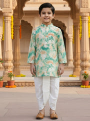 Boys Vibrant Digital Printed Kurta Pyjama Set - Sage Green