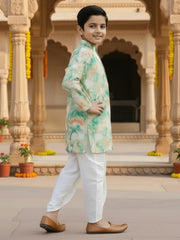 Boys Vibrant Digital Printed Kurta Pyjama Set - Sage Green