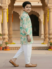 Boys Vibrant Digital Printed Kurta Pyjama Set - Sage Green