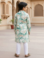 Boys Vibrant Digital Printed Kurta - Sage Green